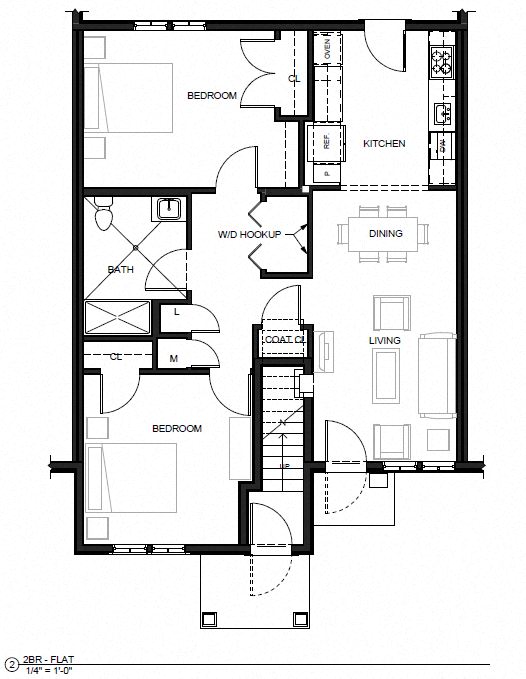 Floor plan for 2 beds, 875 sqft